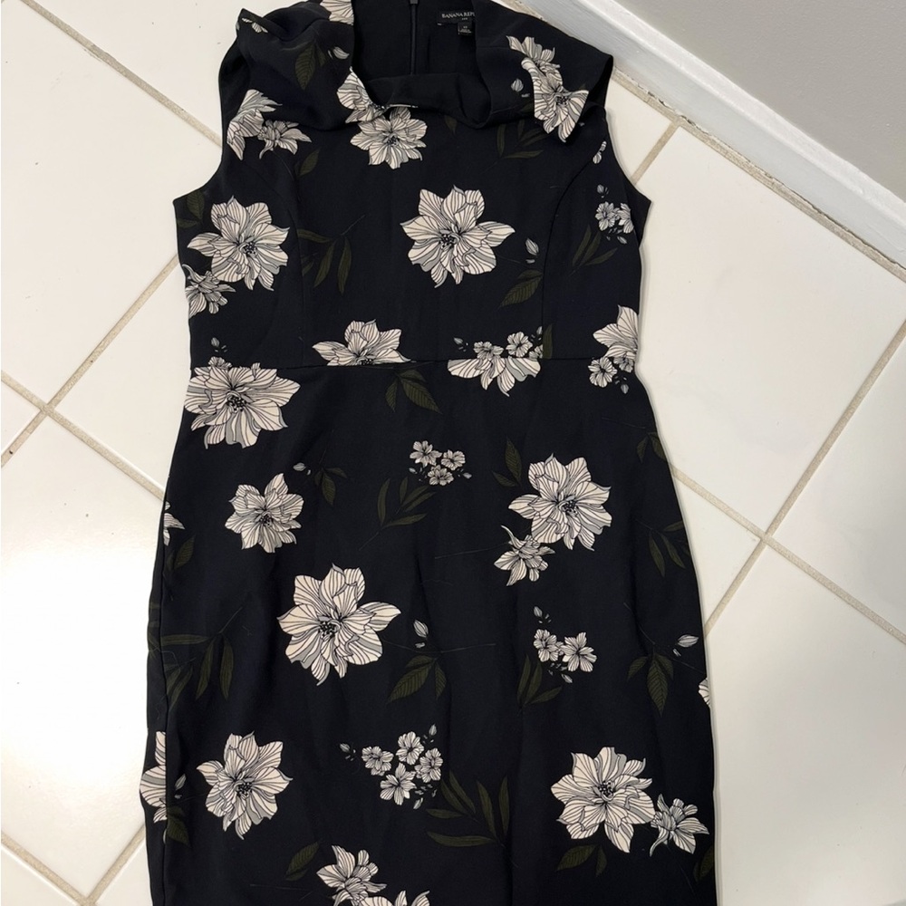 Banana Republic Black Floral Midi Dress